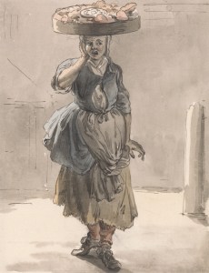 Paul Sandby RA, 1731–1809, British, London Cries: A Girl with a Basket on Her Head ("Lights for the Cats, Liver for the Dogs"), ca. 1759, Watercolor, pen and brown ink, and graphite on medium, cream, slightly textured laid paper, Yale Center for British Art, Paul Mellon Collection