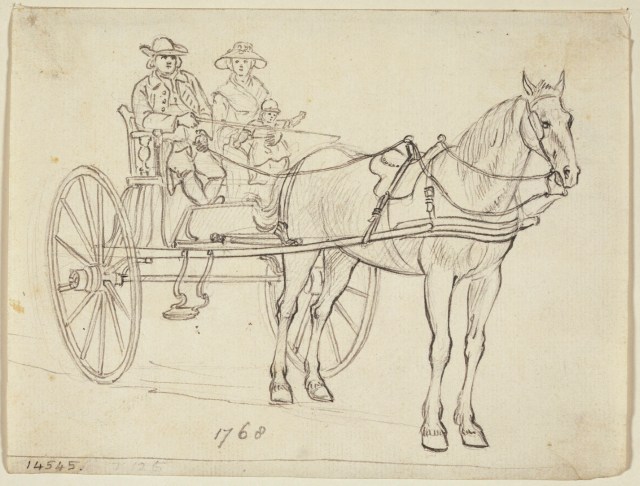 A carriage, with man and lady 1768. Watercolor by Paul Sandby. Royal Collection Trust/© Her Majesty Queen Elizabeth II 2014