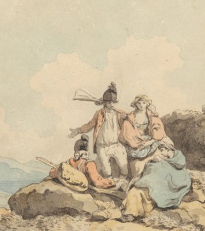 Francis Wheatley, 1747-1801, British, Soldiers and Country Women, undated, Pen and black ink with watercolor on medium, smooth, cream wove paper, Yale Center for British Art, Paul Mellon Collection