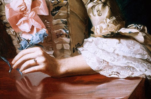 Detail, Mrs Richard Skinner, oil on canvas by John Singleton Copley, 1772. MFA Boston, 06.2428