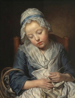 Young Knitter Asleep, Jean-Baptiste Greuze, ca. 1759. Huntington Museum, 78.20.8 