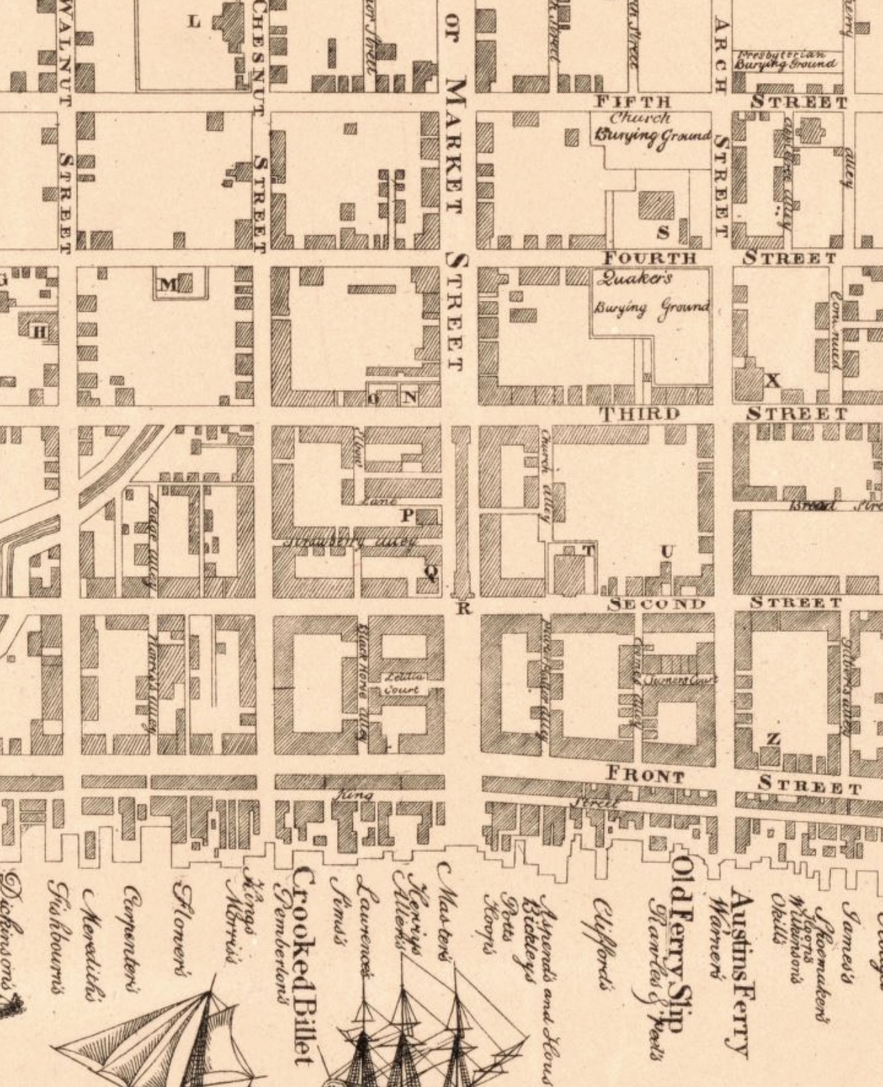 detail of an early map of Philadelphia